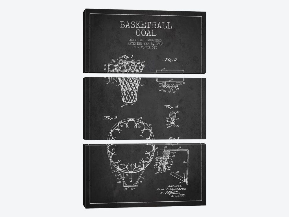 Basketball Goal Charcoal Patent Blueprint by Aged Pixel 3-piece Canvas Wall Art