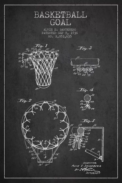 Kids Sports Art: Basketball Goal Charcoal I Patent Blueprint by Aged Pixel
