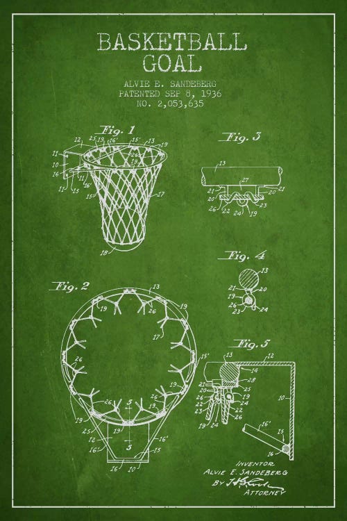 Basketball Goal Green Patent Blueprint