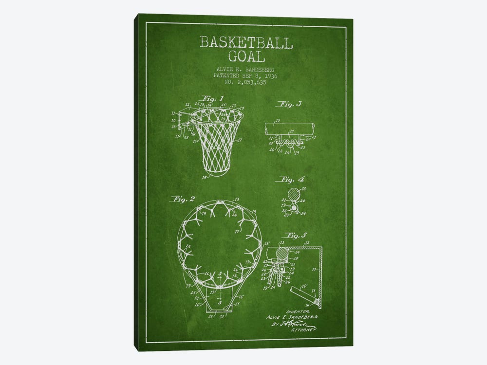 Basketball Goal Green Patent Blueprint by Aged Pixel 1-piece Art Print
