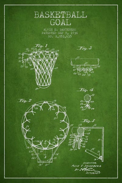 Basketball: Basketball Goal Green I Patent Blueprint by Aged Pixel