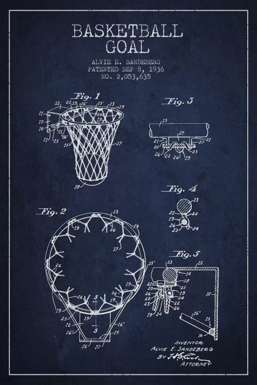 Basketball Goal Navy Blue I Patent Blueprint by Aged Pixel wall art