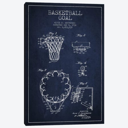 Basketball Goal Navy Blue Patent Blueprint Canvas Print #ADP2077} by Aged Pixel Canvas Wall Art