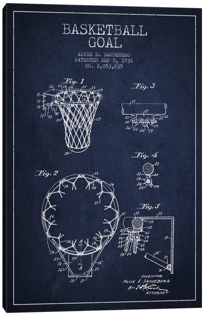 Basketball Goal Navy Blue Patent Blueprint Canvas Art Print - Sports Blueprints