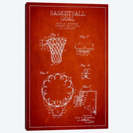 Basketball Goal Red Patent Blueprint Canvas Print #ADP2078} by Aged Pixel Canvas Print