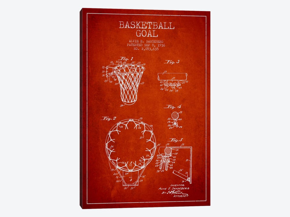 Basketball Goal Red Patent Blueprint by Aged Pixel 1-piece Art Print