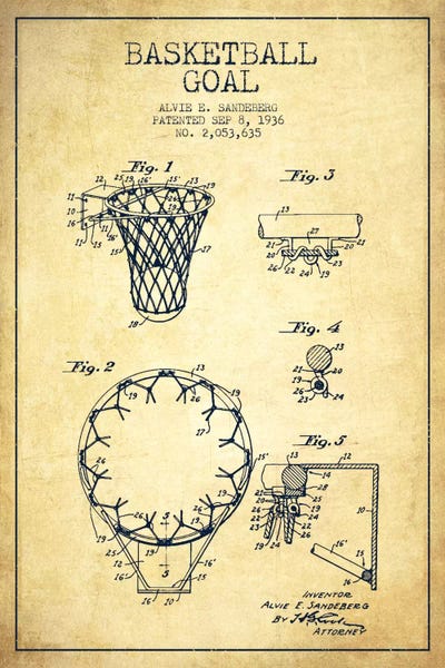 Basketball Goal Vintage I Patent Blueprint by Aged Pixel framed canvas print