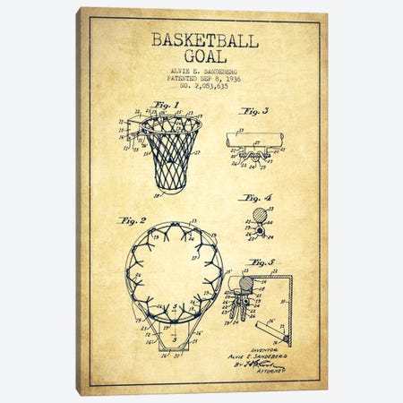Basketball Goal Vintage Patent Blueprint Canvas Print #ADP2079} by Aged Pixel Canvas Art Print