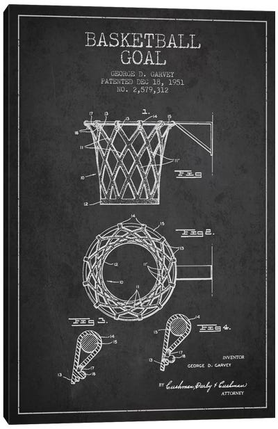 Basketball Goal Charcoal Patent Blueprint Canvas Art Print - Kids Sports Art