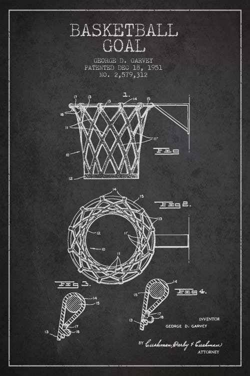 Basketball Goal Charcoal II Patent Blueprint by Aged Pixel wall art