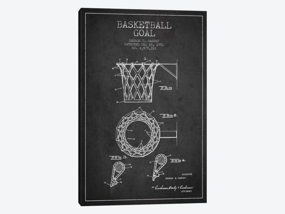 Basketball Goal Charcoal Patent Blueprint 1-piece Canvas Artwork
