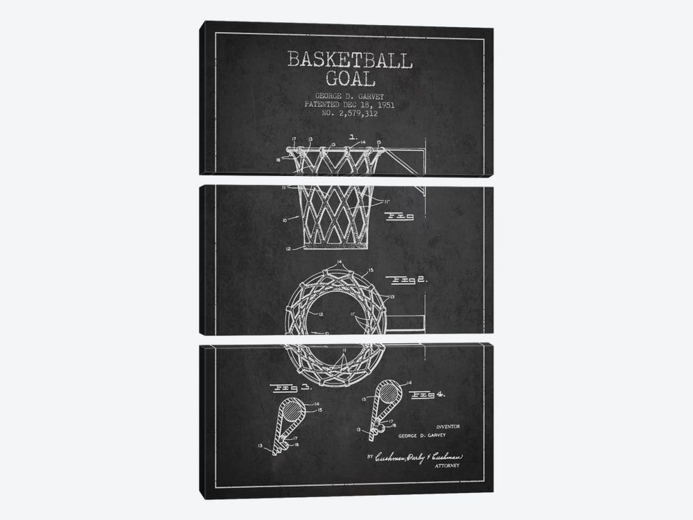 Basketball Goal Charcoal Patent Blueprint 3-piece Canvas Wall Art