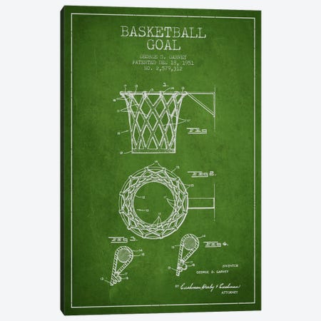 Basketball Goal Green Patent Blueprint Canvas Print #ADP2081} by Aged Pixel Canvas Art