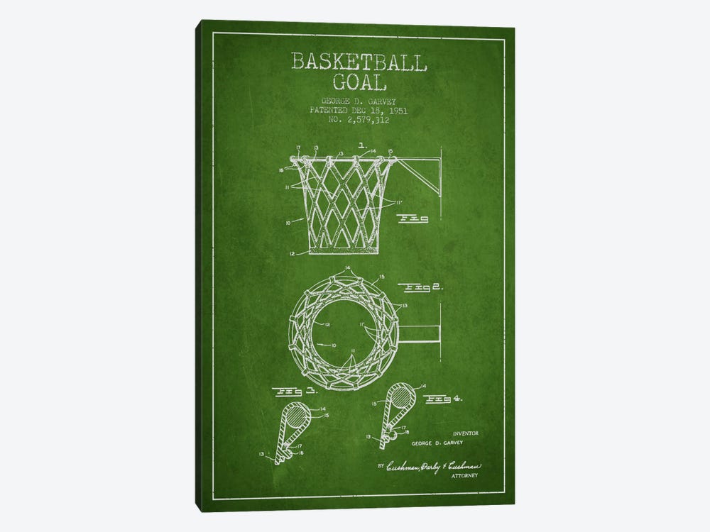 Basketball Goal Green Patent Blueprint by Aged Pixel 1-piece Canvas Print