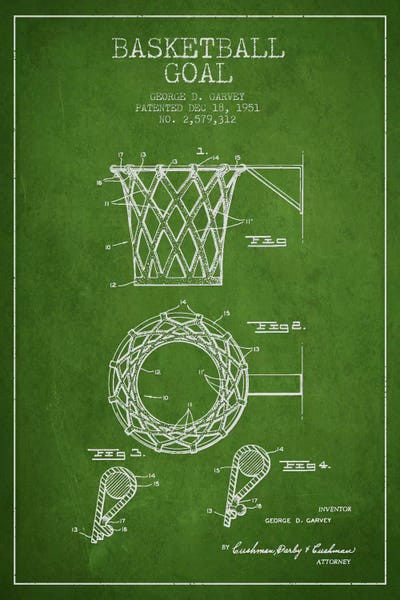 Sports Blueprints: Basketball Goal Green II Patent Blueprint by Aged Pixel