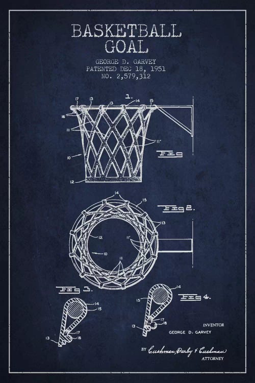 Basketball Goal Navy Blue II Patent Blueprint