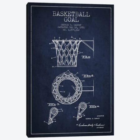 Basketball Goal Navy Blue Patent Blueprint Canvas Print #ADP2082} by Aged Pixel Canvas Art