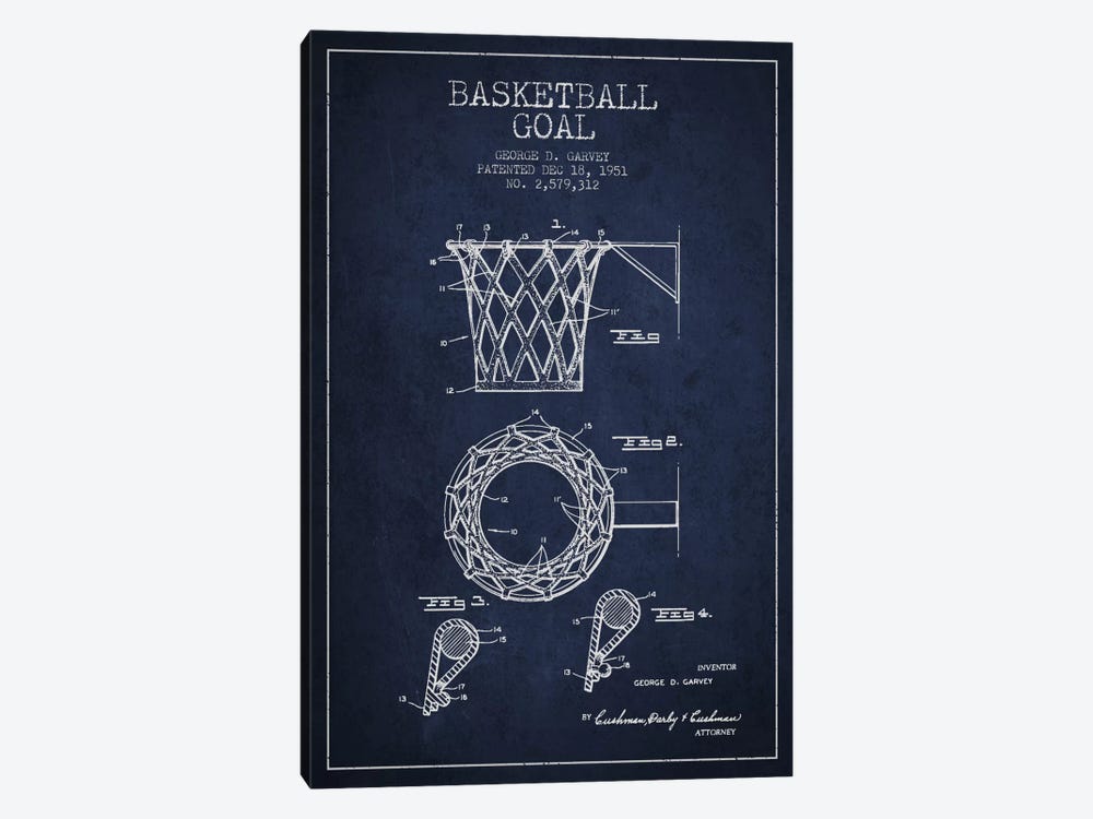 Basketball Goal Navy Blue Patent Blueprint by Aged Pixel 1-piece Canvas Artwork