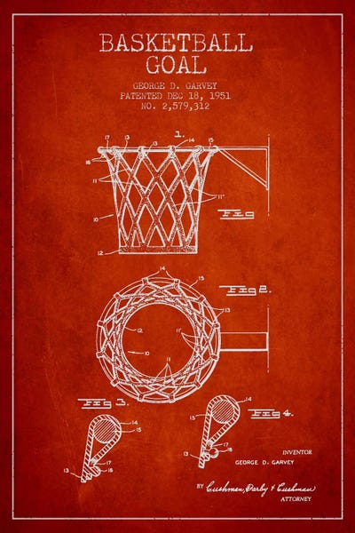 Basketball Goal Red II Patent Blueprint by Aged Pixel framed canvas print