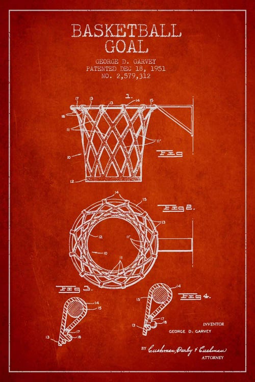 Basketball Goal Red II Patent Blueprint