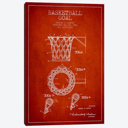 Basketball Goal Red Patent Blueprint Canvas Print #ADP2083} by Aged Pixel Canvas Artwork