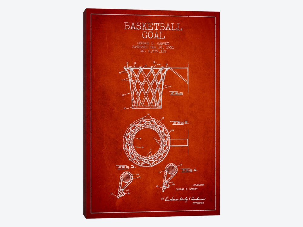 Basketball Goal Red Patent Blueprint by Aged Pixel 1-piece Canvas Art Print