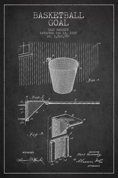 Basketball Goal Charcoal Patent Blueprint