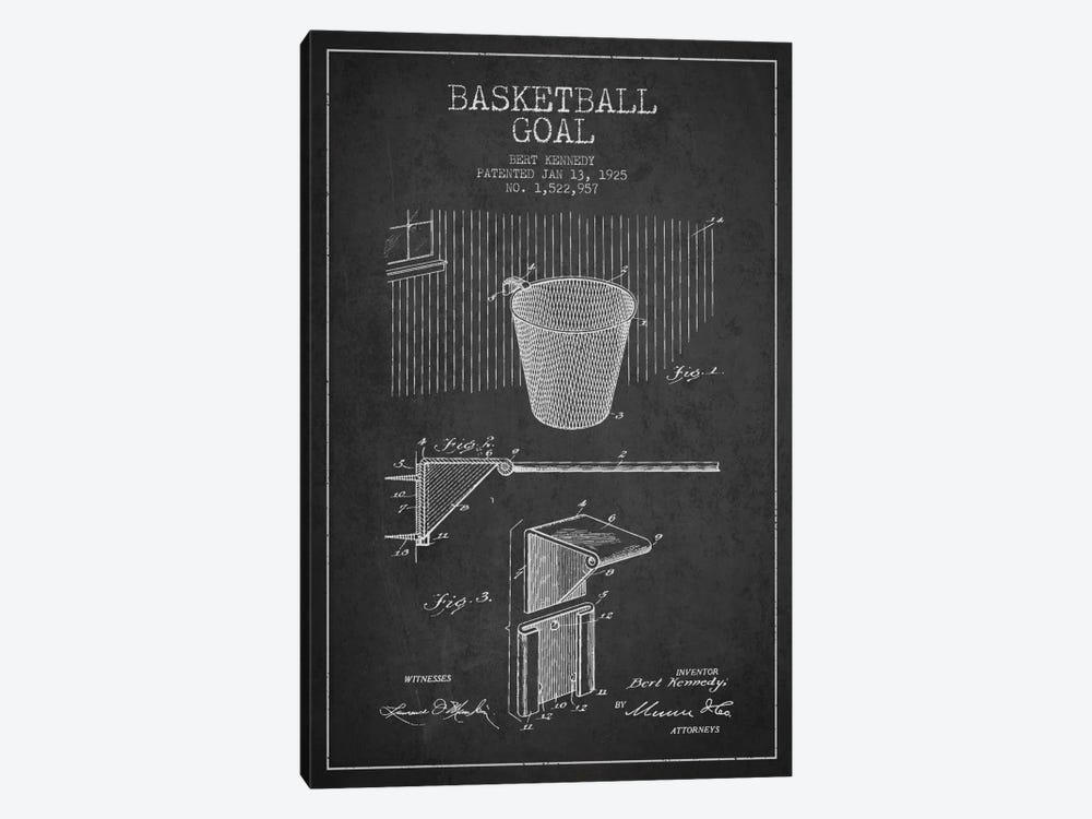 Basketball Goal Charcoal Patent Blueprint by Aged Pixel 1-piece Art Print