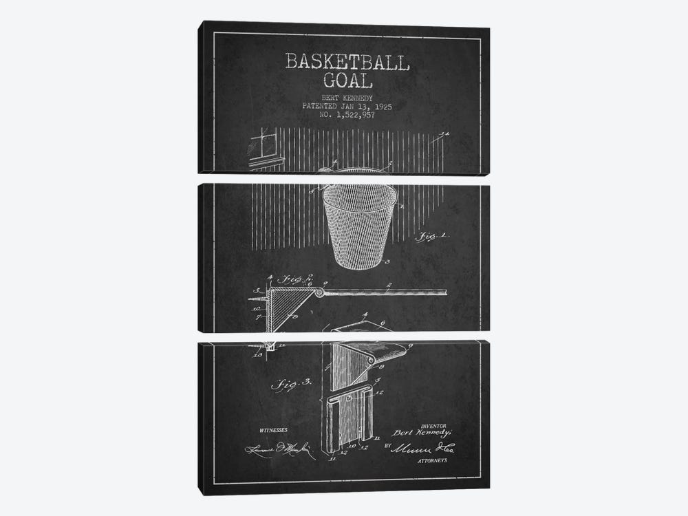 Basketball Goal Charcoal Patent Blueprint by Aged Pixel 3-piece Canvas Art Print