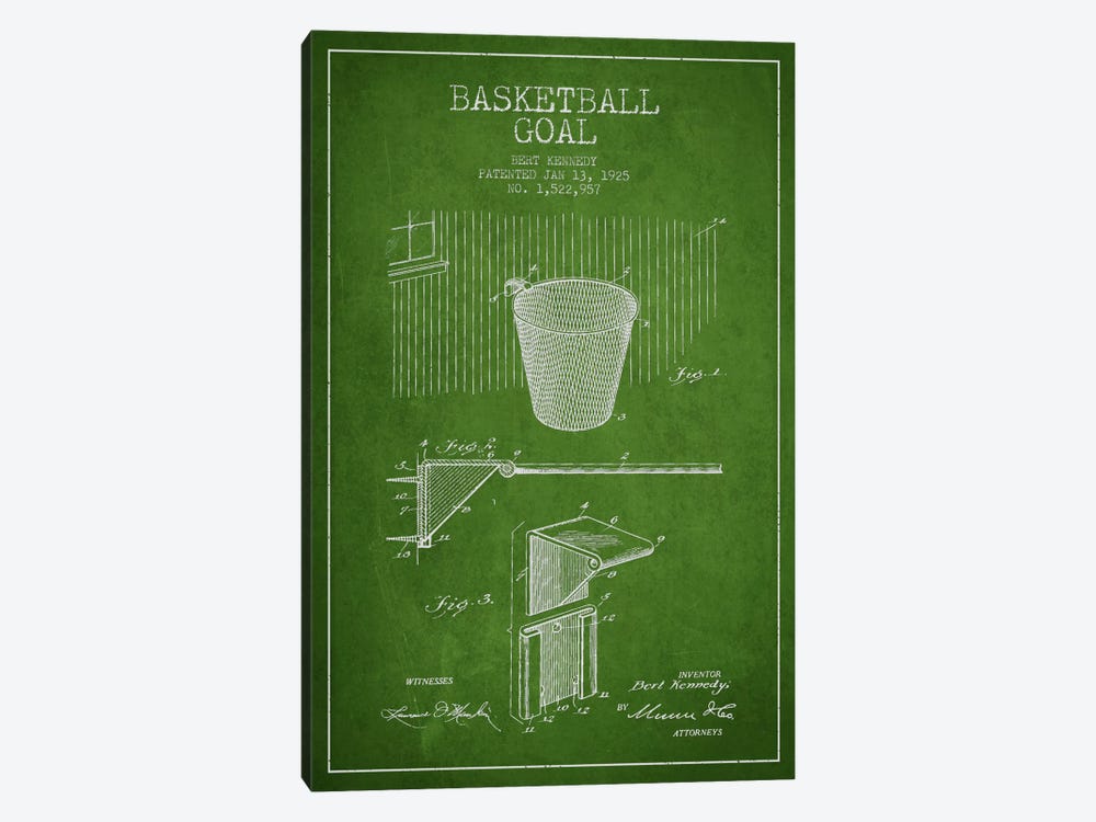 Basketball Goal Green Patent Blueprint by Aged Pixel 1-piece Canvas Artwork