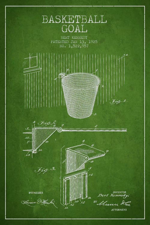 Basketball Goal Green Patent Blueprint