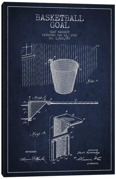 Basketball Goal Navy Blue Patent Blueprint Canvas Art Print - Basketball Art