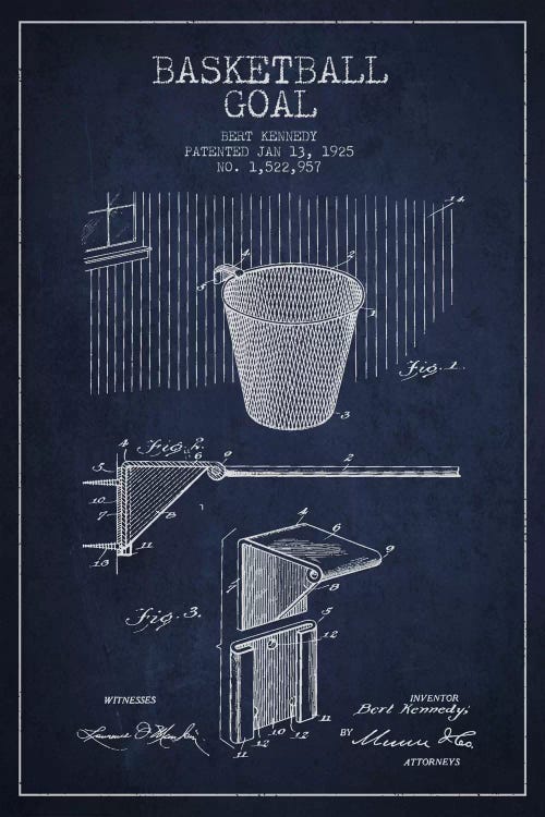 Basketball Goal Navy Blue III Patent Blueprint