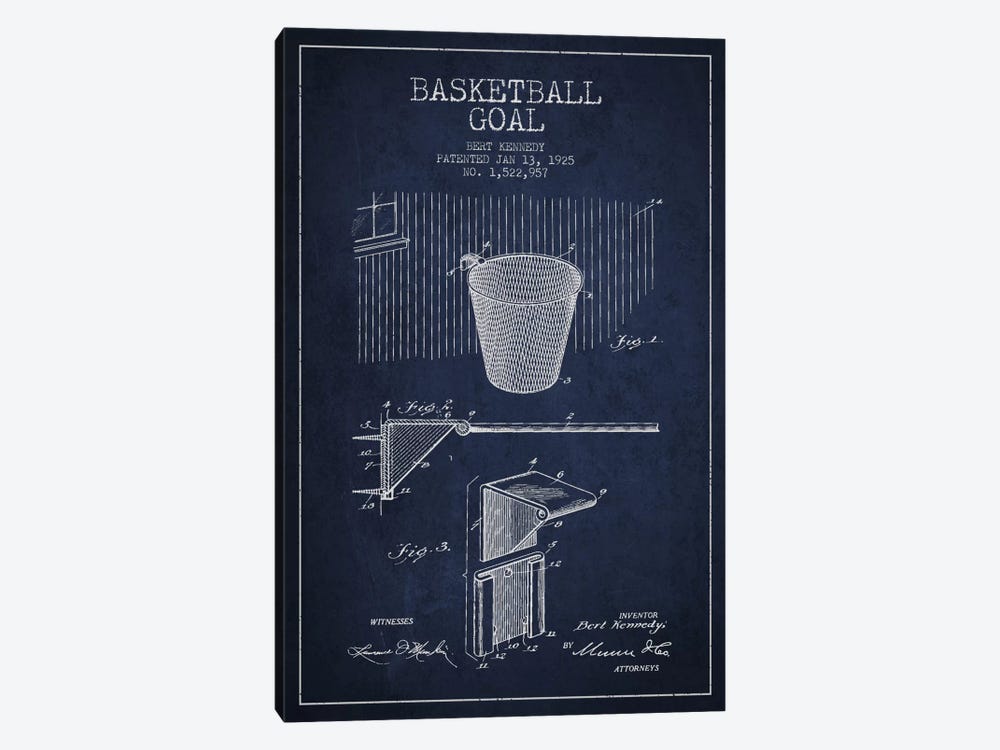 Basketball Goal Navy Blue Patent Blueprint by Aged Pixel 1-piece Canvas Print