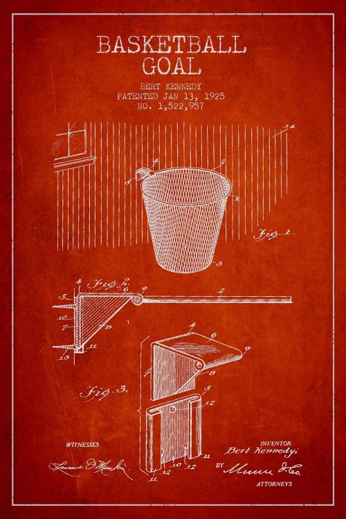 Basketball Goal Red III Patent Blueprint