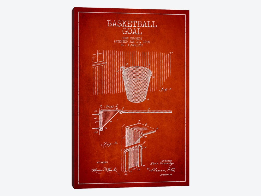 Basketball Goal Red Patent Blueprint by Aged Pixel 1-piece Canvas Wall Art