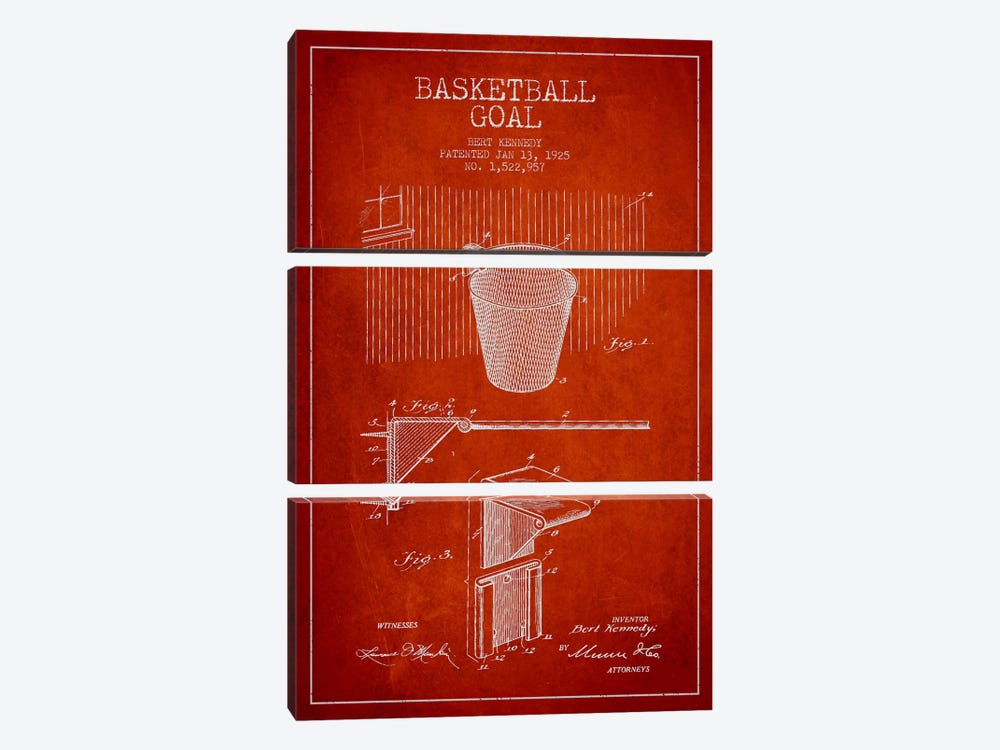 Basketball Goal Red Patent Blueprint by Aged Pixel 3-piece Canvas Artwork