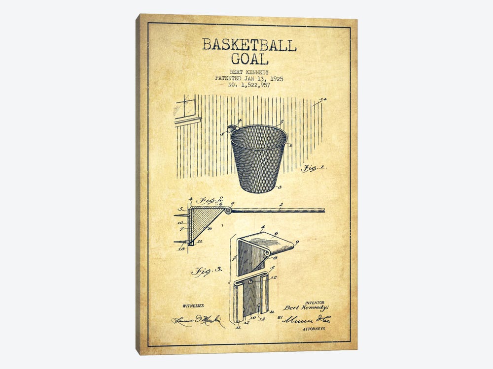 Basketball Goal Vintage Patent Blueprint by Aged Pixel 1-piece Art Print