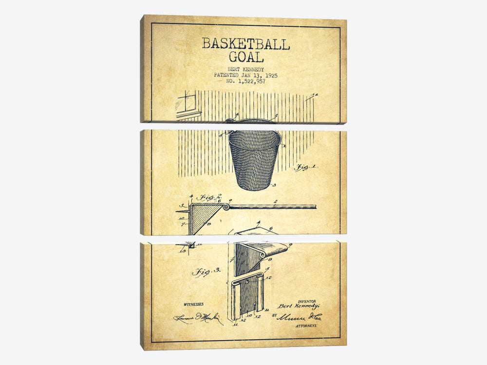 Basketball Goal Vintage Patent Blueprint by Aged Pixel 3-piece Art Print