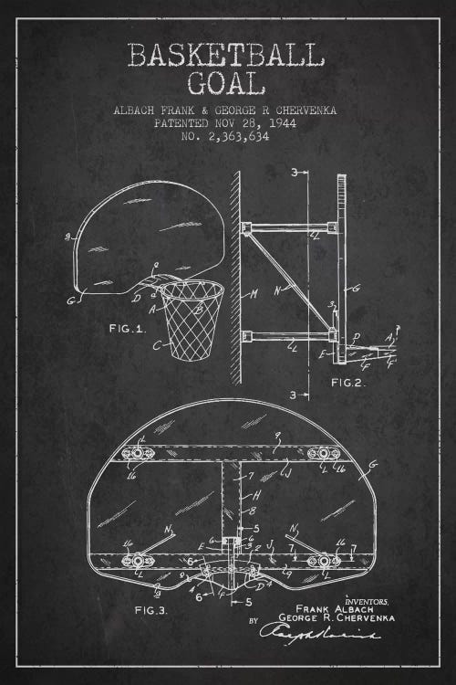 F. Albach & G.R. Chervenka Basketball Goal Patent Blueprint (Charcoal)