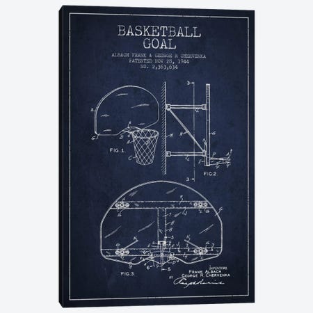 F. Albach & G.R. Chervenka Basketball Goal Patent Blueprint (Navy Blue) Canvas Print #ADP2092} by Aged Pixel Canvas Print