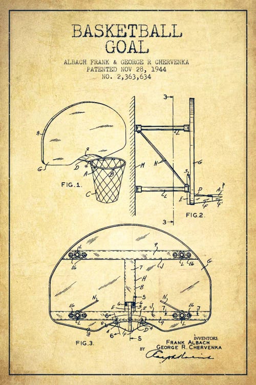 F. Albach & G.R. Chervenka Basketball Goal Patent Blueprint (Vintage)