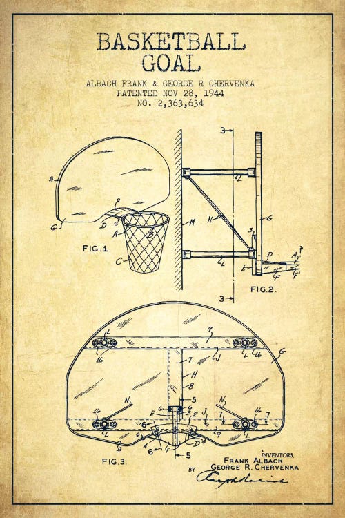 F. Albach & G.R. Chervenka Basketball Goal Patent Blueprint (Vintage) by Aged Pixel wall art