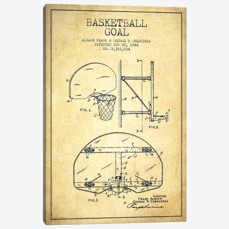 F. Albach & G.R. Chervenka Basketball Goal Patent Blueprint (Vintage) Canvas Print #ADP2094} by Aged Pixel Canvas Wall Art
