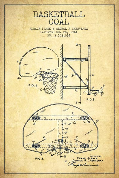 Sports Blueprints: F. Albach & G.R. Chervenka Basketball Goal Patent Blueprint (Vintage) by Aged Pixel