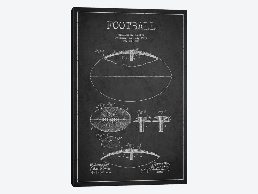Football Charcoal Patent Blueprint by Aged Pixel 1-piece Canvas Wall Art