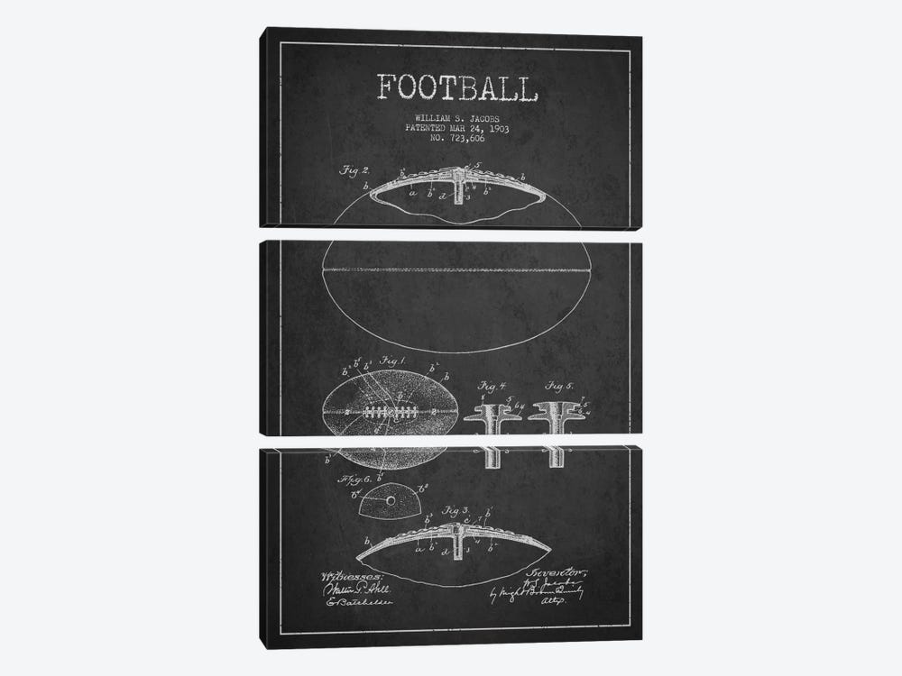 Football Charcoal Patent Blueprint by Aged Pixel 3-piece Canvas Artwork