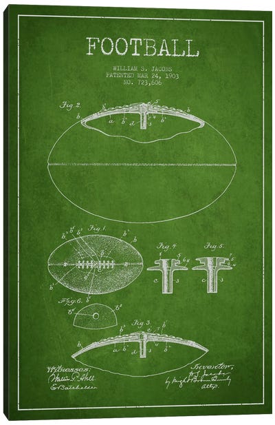 Football Green Patent Blueprint Canvas Art Print