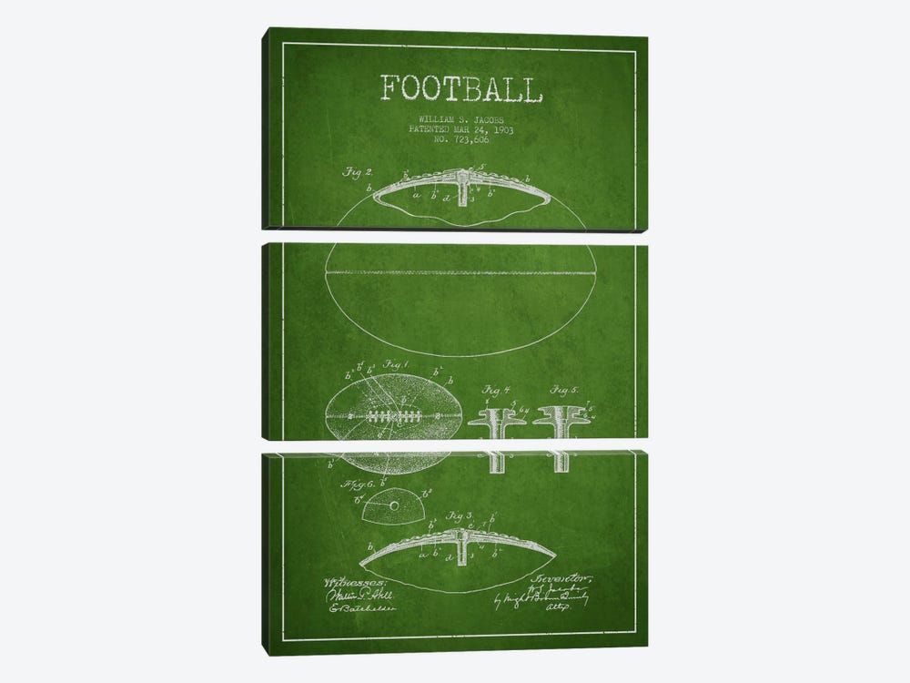 Football Green Patent Blueprint by Aged Pixel 3-piece Art Print
