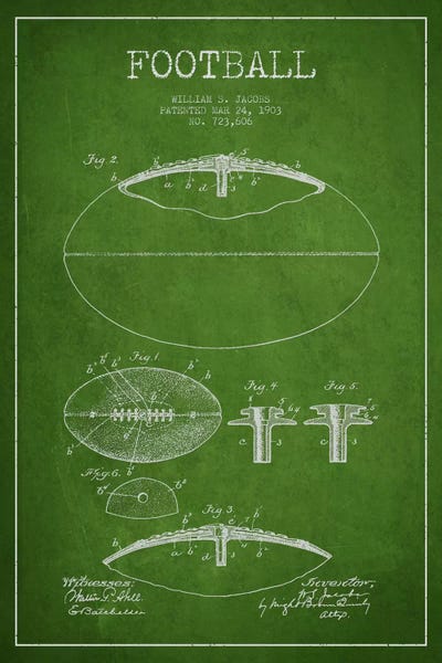 Sports Blueprints: Football Green Patent Blueprint by Aged Pixel